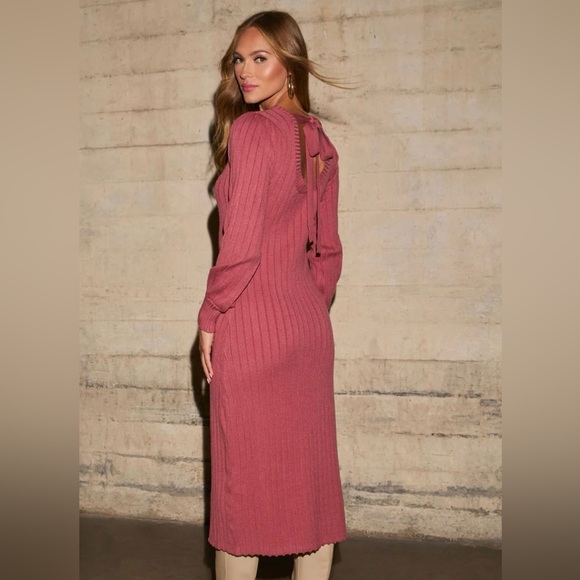 Vici Ribbed Midi Dress - Dusty Pink - Picture 5 of 11
